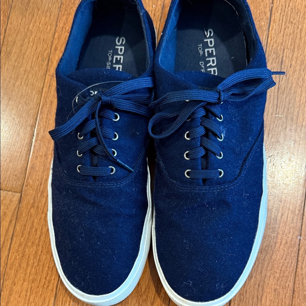 Sperry Navy Blue Canvas Boat Shoes with White Sole